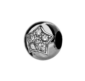 Charms Coulissant Argent Rhodie Boule Etoile 5 Oxydes Blancs Sertis